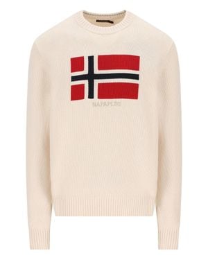 Napapijri Mura Flag Design Organic Cotton Sweater - White