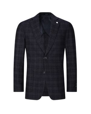 Tom Baine Performance Plaid Cashmere Feel Stretch Sport Coat - Blue