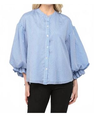 Fate Pinstripe Bubble Sleeve Blouse - Blue