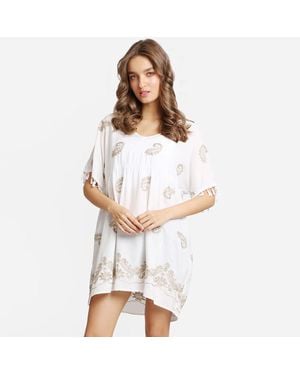 TRUEDAMES Boho Paisley Embroidered Tunic Dress - White