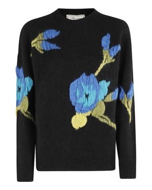 Blumarine Floral Embroidered Crew Neck Knit - Black