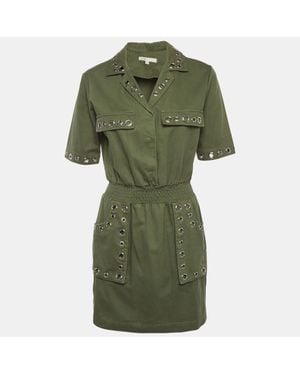 Maje Denim Eyelet Detail Ramil Mini Dress - Green