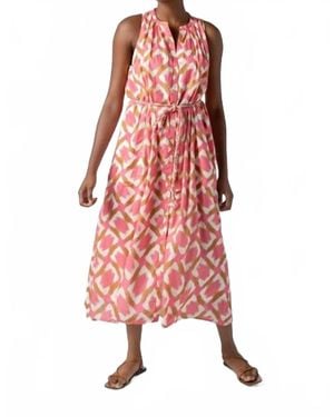 Lilla P Split Neck Belted Maxi Dress - Red