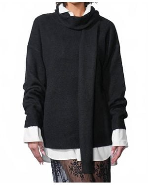 Greylin Soft Crewneck With Removable Scarf Sweater - Black