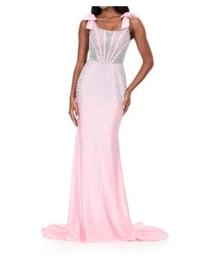 Ashley Lauren Pearl Embellished Corset Gown - Pink
