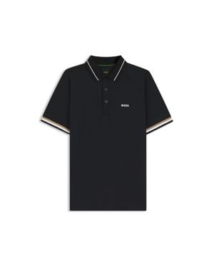 BOSS Active Slim-Fit Polo Shirt With Branded Details - Black