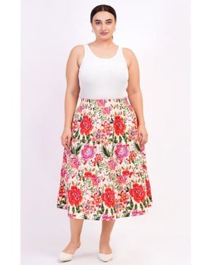 Leota Evelyn Tiered Midi Skirt Crown Floral Flame Scarlet