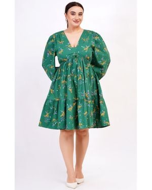 Leota Zariah Empire Waist Mini Dress Lucky Cheetah Verdant - Green