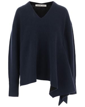 Carven Asymmetrical Draped Hem Cashmere Sweater - Blue