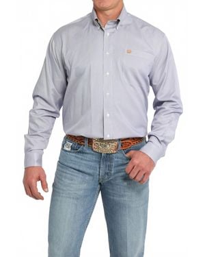 Cinch Twill Stripe Button Down Shirt - Blue