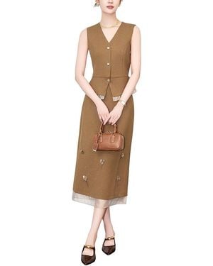 Monique Lagarde 2Pc Vest & Skirt Set - Natural
