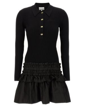 Ganni Viscose Short Dress - Black
