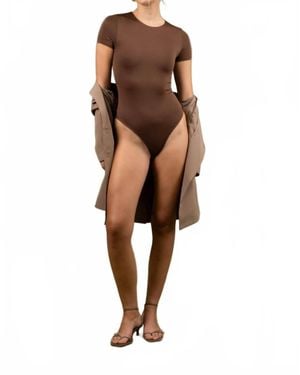 The Workshop Studio Round Neck Short Sleeve Bodysuit - Brown
