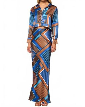 MISA Los Angles Sierra Tile Patchwork Skirt - Blue