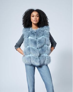 Adrienne Landau Faux Fur & Faux Leather Vest - Blue
