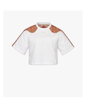 MCM Laurel Cropped T-shirt In Organic Cotton And Monogram Econyl - White