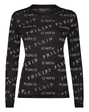 Philipp Plein Pullover Round Neck Ls All Over Pp - Black