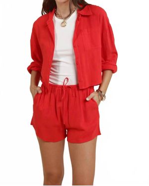 Sadie & Sage Sugarloaf Loose Button Down Shirt - Red