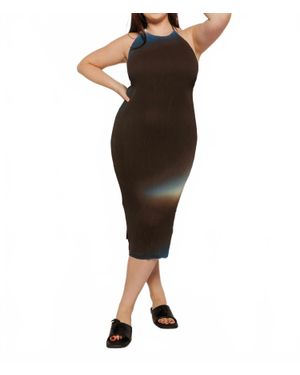 Thinking Mu Glass Pleated Miriam Midi Dress - Brown