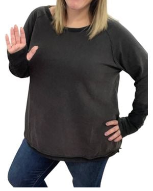 White Birch Washed Thumb Hole Top - Black