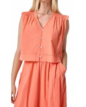 Lilla P Smocked Shoulder V-Neck Top - Orange