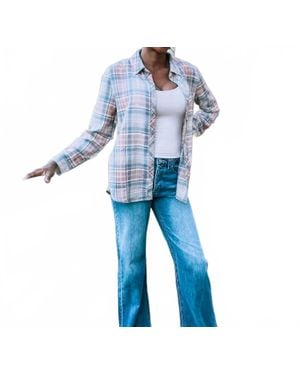 Be Cool Plaid Button Up Flannel Top - Blue