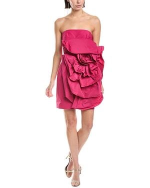 Marchesa Embroidery On Tulle Midi Dress - Red