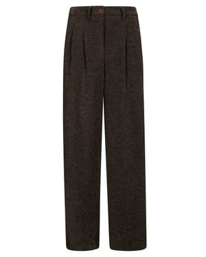 Jejia Ribbed Velvet Front Pleat Wide-Leg Pants - Black