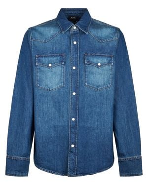 A.P.C. Denim Western Shirt With Pointed Collar - Blue