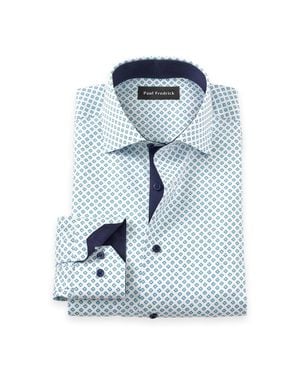 Paul Fredrick Non-Iron Cotton Geometric Dress Shirt With Contrast Trim - Blue