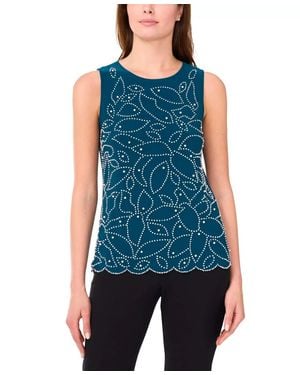 Msk Tank Top Neo Emerald Stretch Round Neck Scalloped Hem Pall91 - Blue