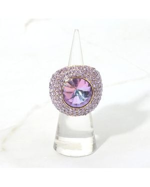 Fashnzfab Bold Round Stone Accent Rhinestone Pave Statement Stretch Ring - Purple