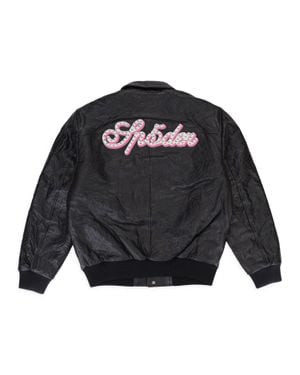 Sp5der Debossed Leather Jacket - Black