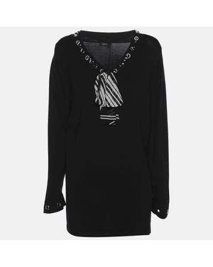 Basler Jersey Drawstring Neck Tie Sweatshirt - Black