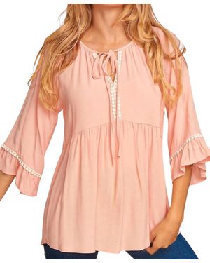 Haptics Tie Crochet Detail 3/4 Sleeve Blouse - Pink