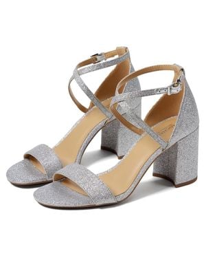 Michael Kors Sophie Flex Sandals 6 Ankle Strap Block Heel Khd2314 - Metallic