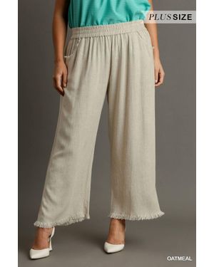 Umgee Linen Blend Elastic Waistband Pants - White