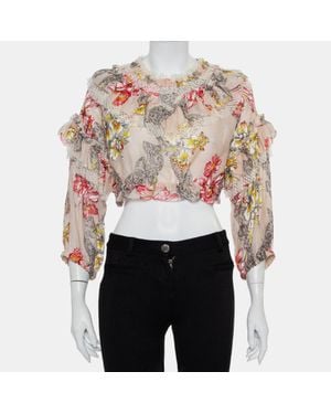 Philosophy Di Lorenzo Serafini Floral Printed Cotton Ruffled Crop Top - White
