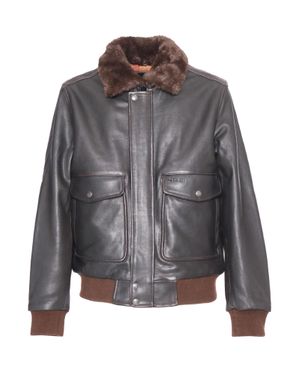 Schott Nyc Leather Fur-Collar Jacket - Gray