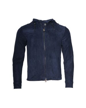 Kiton Kired Olek 1 Solid Suede Hooded Zip-Up Light-Jacket - Blue