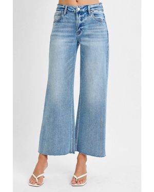 Risen Wide Leg-Cut Hem Jeans - Blue