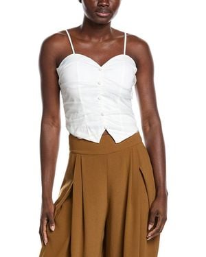 Gracia Ruffled Detail Mesh Fabric Top - Brown