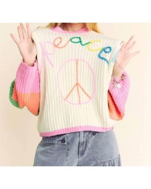 Davi & Dani 3D Chunky Thread Peace Sign Sweater - Pink
