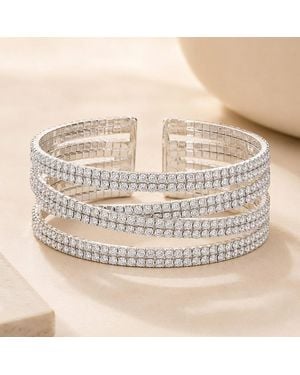 Fashnzfab Rhinestone Pave Crisscross Cuff Evening Bracelet - Natural