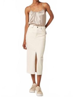 Apricot Split Seam Denim Midi Skirt - White