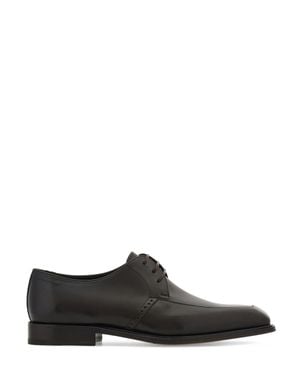 Ferragamo Polished Leather Flat Shoes With Pointed Toe - Black