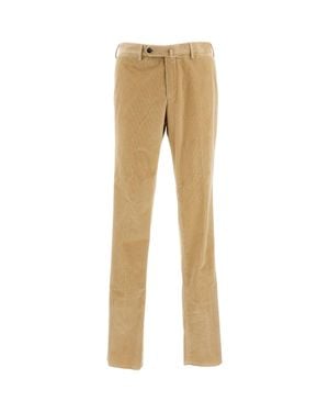 PT01 Slim Fit Corduroy Pants With Front Zip Closure - Natural