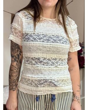 Anniewear Frill Lace Short Sleeve Knit Top - Gray
