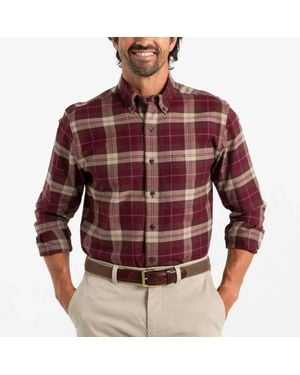 Duck Head Buckner Long Sleeve Cotton Flannel Plaid Shirt - Red