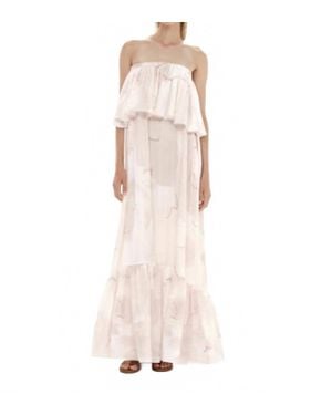 Kourbela Abstract Silkiness Maxi Ruffled Strapless Dress - Pink